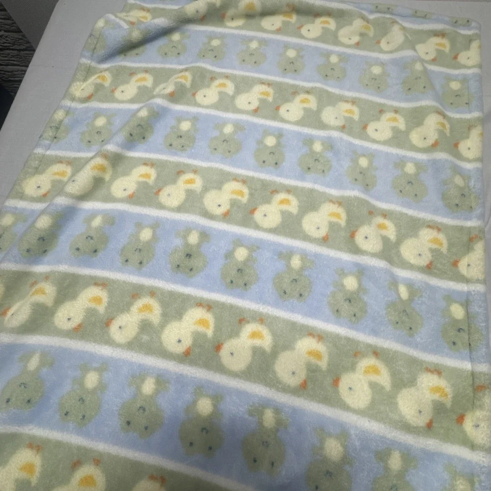 Carters Baby Blanket Duck Frog Striped Plush Fleece Green Blue Yellow Unisex
